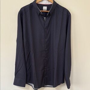 Slim Fit Dark Navy Micro-Pattern Dress Shirt